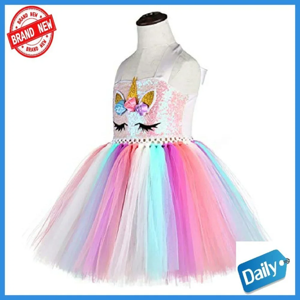 Sequin Unicorn Dress with Headband Girls 1-10Y Birthday Party Costume